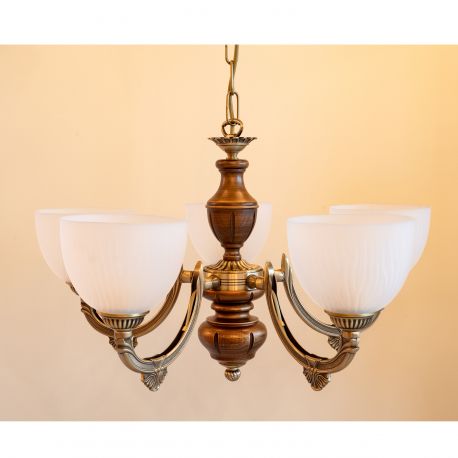 Candelabre, Lustre - Candelabru 5 brate design italian din alama cu lemn 5640