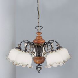 Candelabre, Lustre - Candelabru 5 brate design italian din alama cu lemn 2256