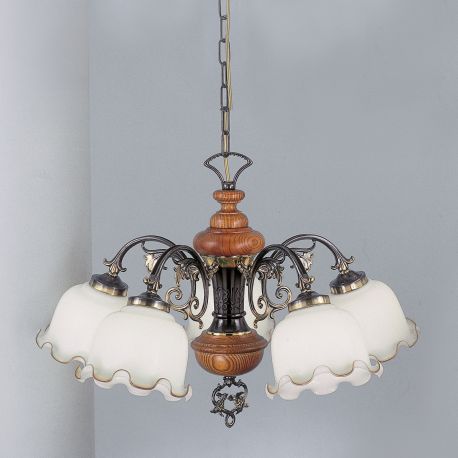 Candelabre, Lustre - Candelabru 5 brate design italian din alama cu lemn 2256