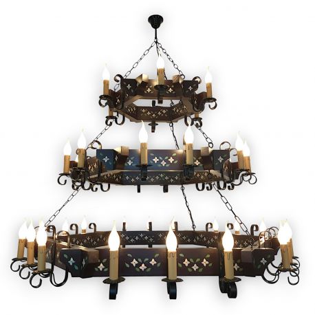 Candelabre, Lustre - Candelabru fabricat manual din lemn pictat Queen 36L