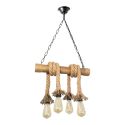 Lustra rustica fabricata manual cu 4 pendule din lemn si sfoara KOS