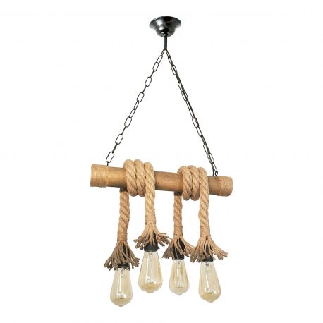 Pendule, Lustre suspendate - Lustra rustica fabricata manual cu 4 pendule din lemn si sfoara KOS