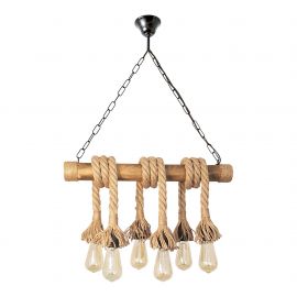 Pendule, Lustre suspendate - Lustra rustica fabricata manual cu 6 pendule din lemn si sfoara KOS