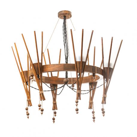 Pendule, Lustre suspendate - Lustra rustica fabricata manual din lemn MEXICANA 6L