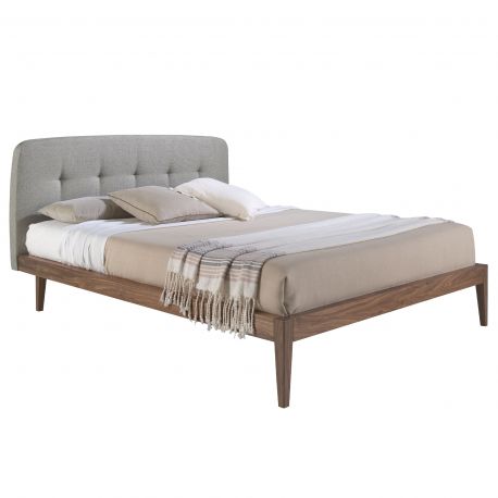 Paturi - Pat dublu cu furnir din lemn Walnut, 160x200cm