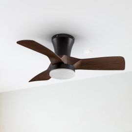 Lustre cu ventilator - Lustra LED cu Ventilator si telecomanda design modern POLARIS negru/nuc