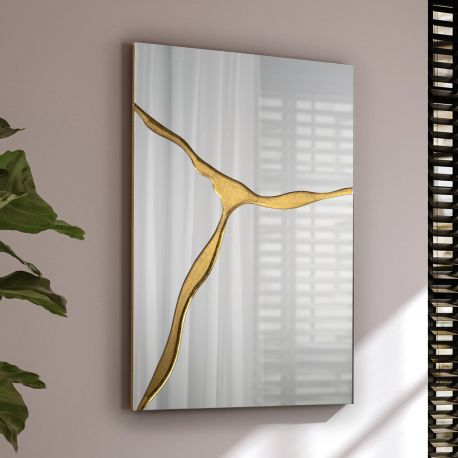 Oglinzi - Oglinda de perete design decorativ Surcos auriu 80x120cm