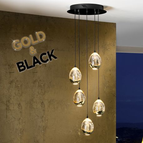 Pendule, Lustre suspendate - Lustra LED suspendata design modern Rocio negru/auriu