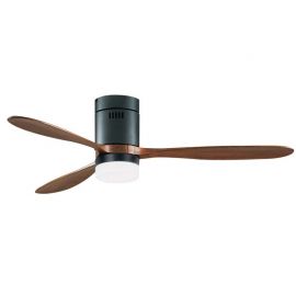 Lustre cu ventilator - Lustra LED cu Ventilator si telecomanda Crius negru/lemn cires