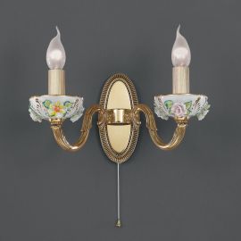 Aplice, corpuri de iluminat pentru pereti - Aplica de perete design clasic din alama decorat cu flori ceramice 9110