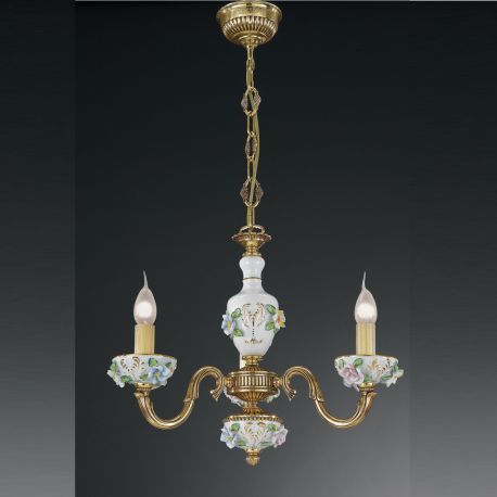 Candelabre, Lustre - Candelabru design clasic din alama decorat cu flori ceramice 9110