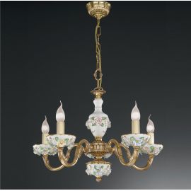 Candelabre, Lustre - Candelabru design clasic din alama decorat cu flori ceramice 9110