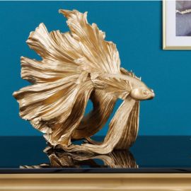 Statuete - Statueta decorativa extravaganta Fisch Crowntail 35cm, auriu