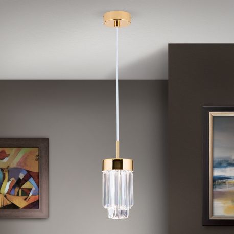 Pendule, Lustre suspendate - Pendul LED cu cristal K9 design elegant PRISM auriu