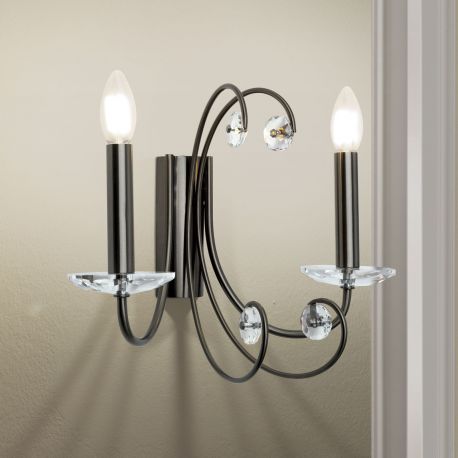 Aplice, corpuri de iluminat pentru pereti - Aplica de perete stil clasic cu cristal K9 ARIANE 2L nickel inchis