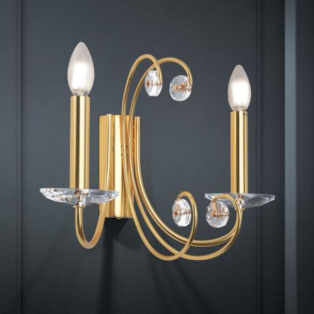 Aplice, corpuri de iluminat pentru pereti - Aplica de perete stil clasic cu cristal K9 ARIANE 2L aurie