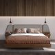 Paturi - Pat dublu tapitat design LUX Grey-Walnut, 180x200cm
