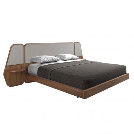Paturi - Pat dublu tapitat design LUX Grey-Walnut, 180x200cm
