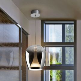 Pendule, Lustre suspendate - Lustra/Pendul LED modern design decorativ Suspiro D-25cm crom/fumuriu