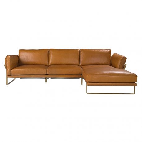 Coltare - Coltar LUX design italian cu sezlong dreapta Cowhide camel