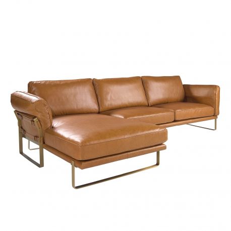 Coltare - Coltar LUX design italian cu sezlong stanga Cowhide camel