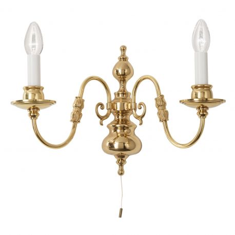Aplice, corpuri de iluminat pentru pereti - Aplica de perete cu 2 brate design clasic FLAMISCH, alama lucioasa