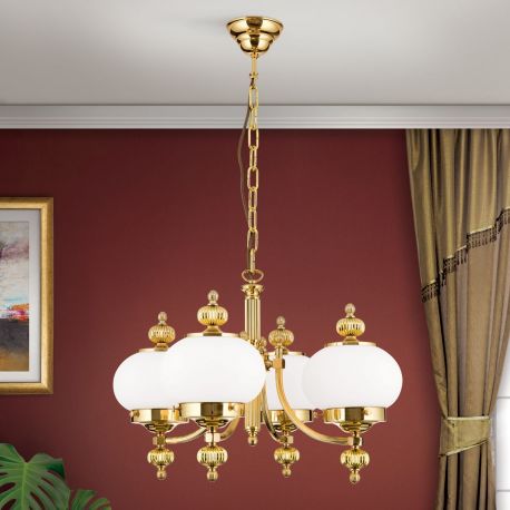 Candelabre, Lustre - Lustra suspendata eleganta stil clasic Nostalgie 4L alama lucios/opal