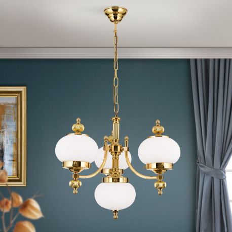 Candelabre, Lustre - Lustra suspendata eleganta stil clasic Nostalgie 4L alama lucios/opal