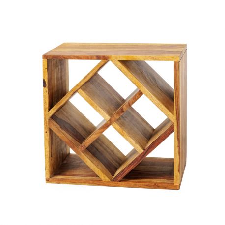 Masute Living - Raft pentru sticle vin/ Masuta laterala CUBUS 40cm sheesham
