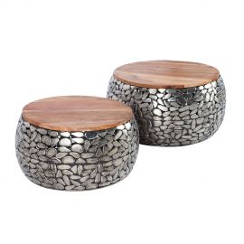 Masute Living - Set de 2 masute design unicat Stone Mosaic, argintiu