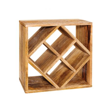 Masute Living - Raft pentru sticle vin/ Masuta laterala CUBUS 40cm mango