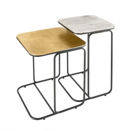 Masute Living - Set de 2 masute auxiliare Abstract auriu/ argintiu