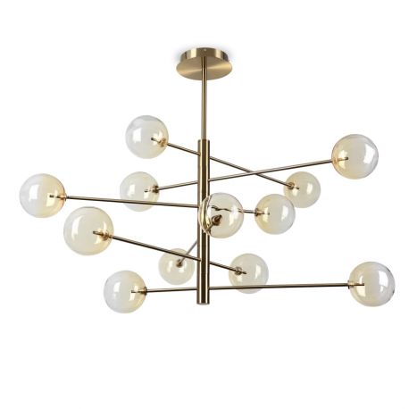 Candelabre, Lustre - Lustra cu 12 surse de lumina EQUINOXE SP12 antique brass/ faded amber