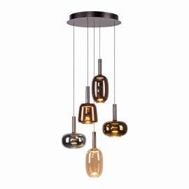 Pendule, Lustre suspendate - Lustra cu 5 pendule LED, inaltime reglabila, sticla, multicolor, IRIDES