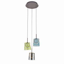 Pendule, Lustre suspendate - Lustra cu 3 pendule LED, inaltime reglabila, sticla, multicolor, Zula