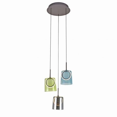 Pendule, Lustre suspendate - Lustra cu 3 pendule LED, inaltime reglabila, sticla, multicolor, Zula