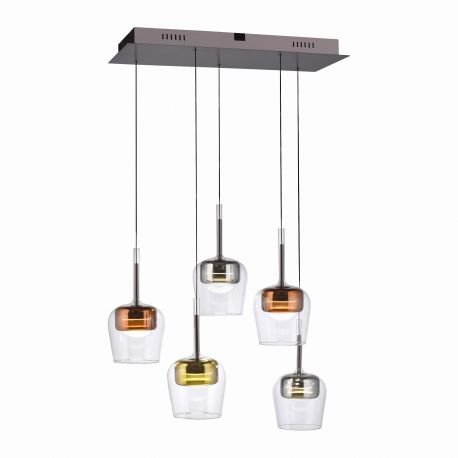 Pendule, Lustre suspendate - Lustra LED Smart cu telecomanda, CCT, 5 pendule, sticla, multicolor, Q-KON