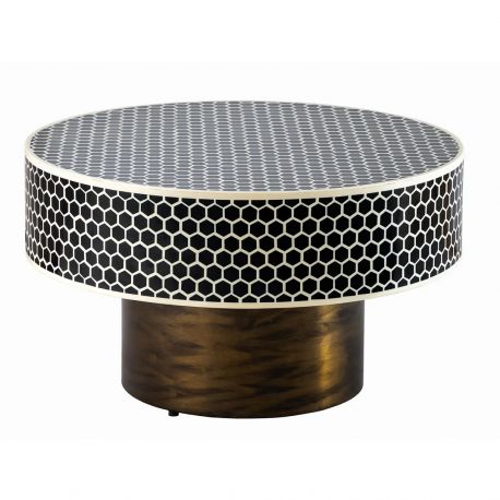 Masute Living - Masuta de cafea rotunda, Mozaic incrustat, Alb-Negru, HARMONY NATURE 60cm