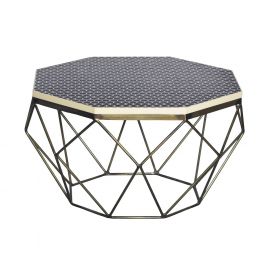 Masute Living - Masuta de cafea rotunda, Mozaic incrustat, Alb-Negru, DIAMOND BONE INLAY 70cm
