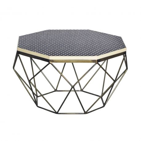 Masute Living - Masuta de cafea rotunda, Mozaic incrustat, Alb-Negru, DIAMOND BONE INLAY 70cm