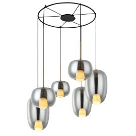 Lustra cu 6 Pendule, Sticla, Fumuriu, 6XG9 Pendant