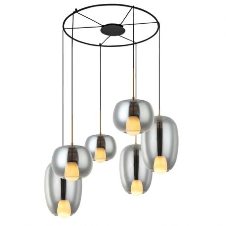 Pendule, Lustre suspendate - Lustra cu 6 Pendule, Sticla, Fumuriu, 6XG9 Pendant