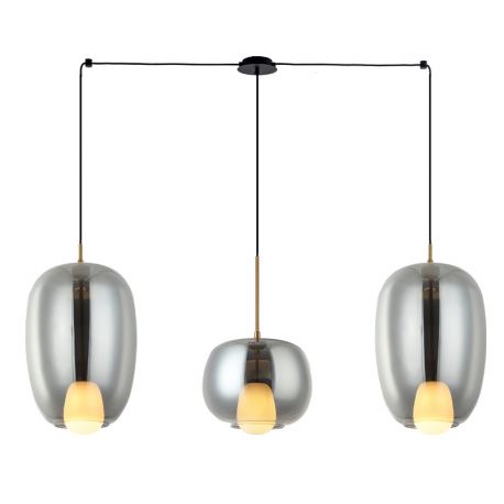Pendule, Lustre suspendate - Lustra cu 3 Pendule, Sticla, Fumuriu, 3XG9 Pendant LINE
