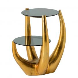 Masute Living - Masuta Laterala, Aluminiu, Auriu, Sticla, Negru, LEVELS 50cm