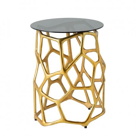 Masute Living - Masuta Laterala, Aluminiu, Auriu, Sticla, Negru, LIQUID GEOMETRIE 50cm