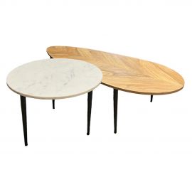 Masute Living - Set de 2 Masute de Cafea, Lemn, Marmura, ADLON