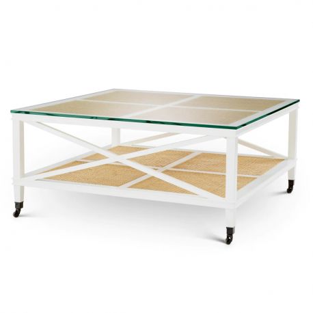 Masute Living - Masuta de cafea LUX, Lemn, Rattan, Bahamas alb