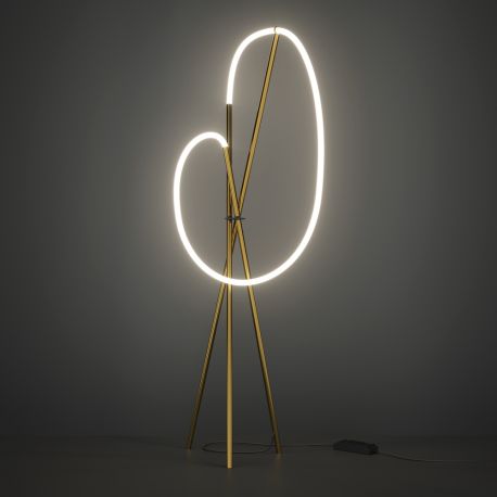 Lampadare - Lampadar, Lampa de Podea LED, Alama Satinata, Crochet
