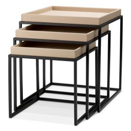Set 3 masute, Piele Sintetica, Maro Deschis, Leonard