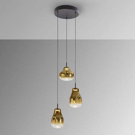 Pendule, Lustre suspendate - Lustra cu 3 pendule LED design modern Aledis negru/ auriu